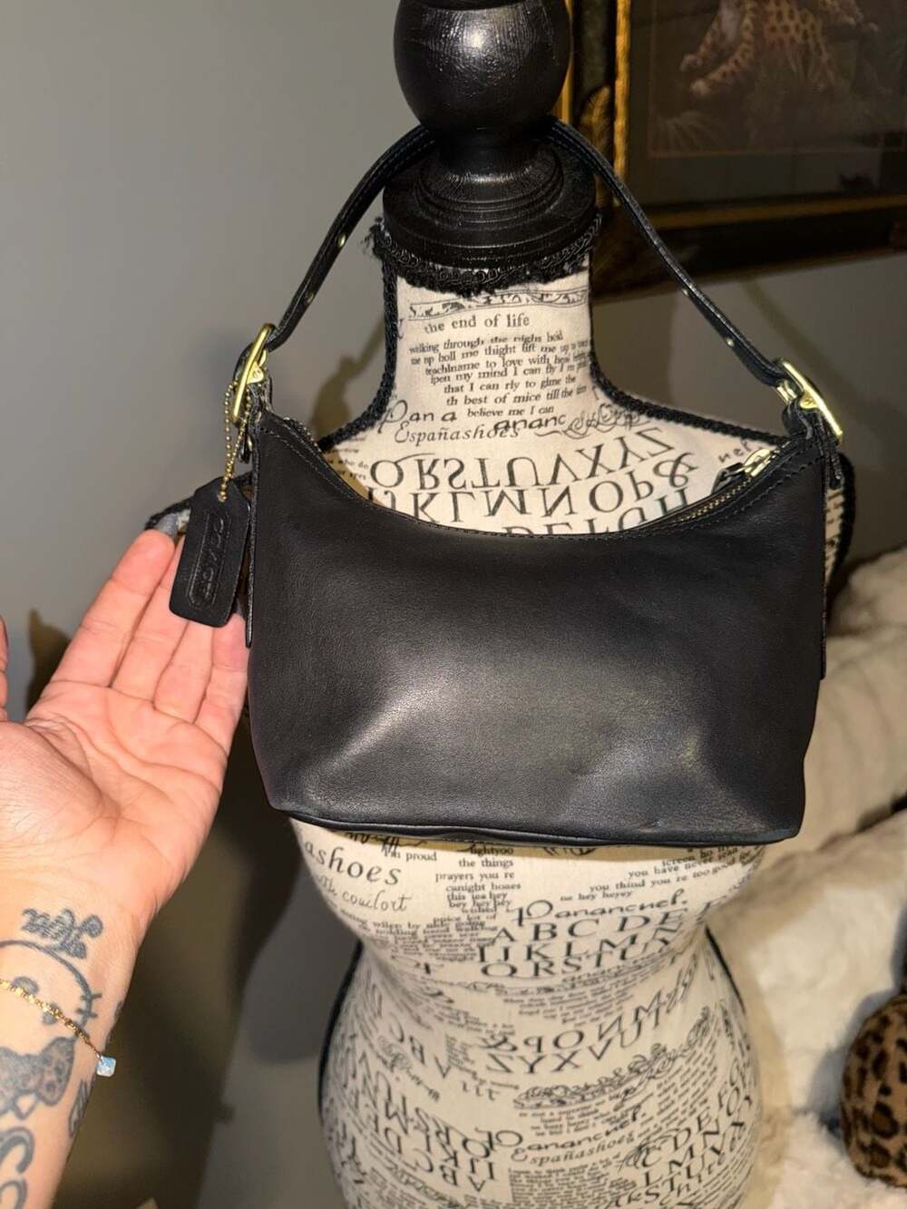 Vintage 2001 Coach 9844 Black Leather Legacy Demi Baguette Hobo Bag